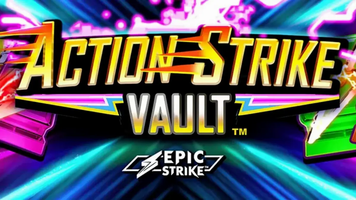 Interface do jogo Action Strike Vault com elementos neon e espaciais.